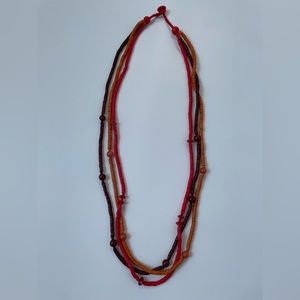 Tri-Color Wooden Bead Orange, Brown, Red Necklace